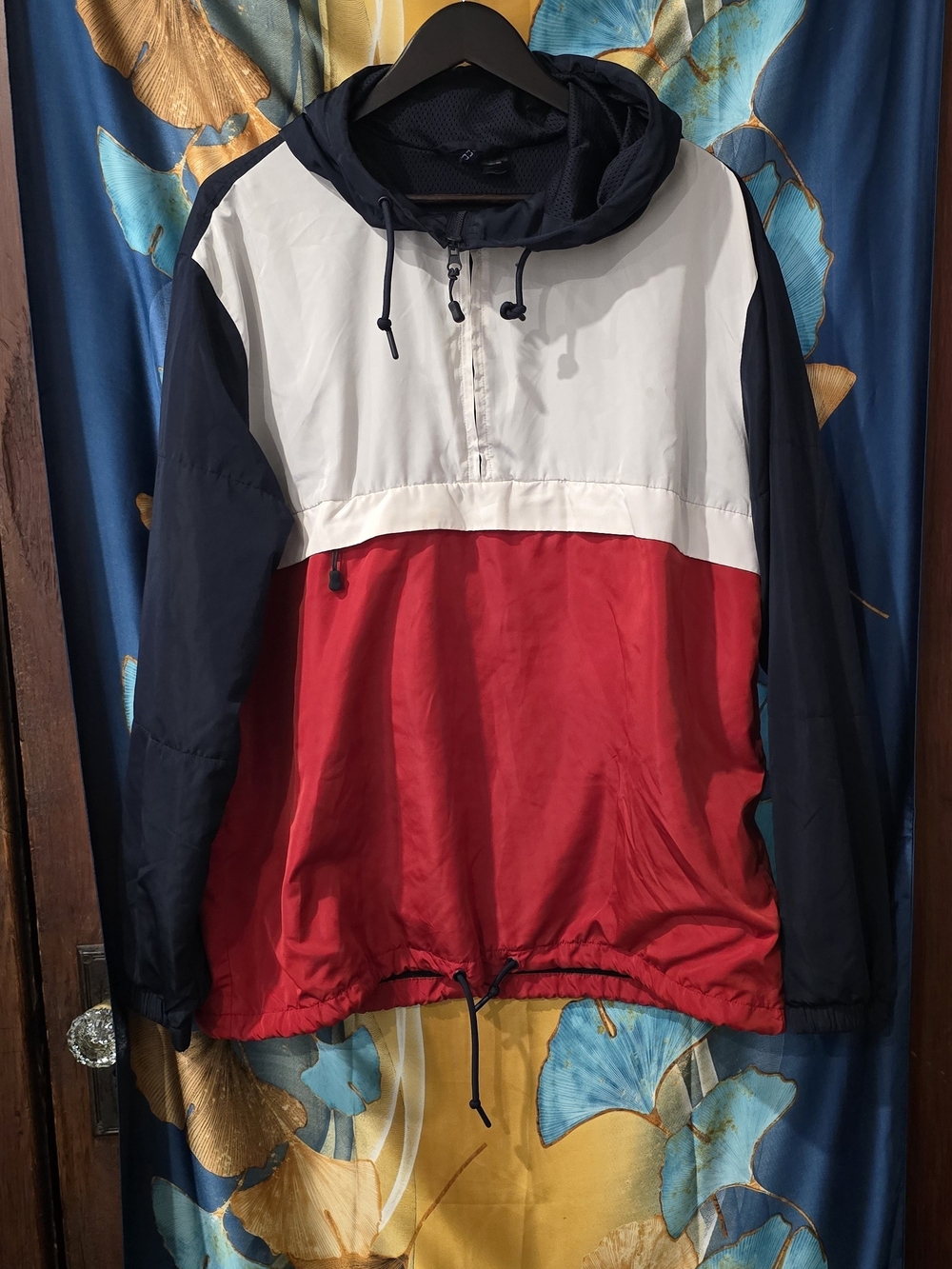 Divided Colorblock Pullover Windbreaker Jacket - Navy, White & Red